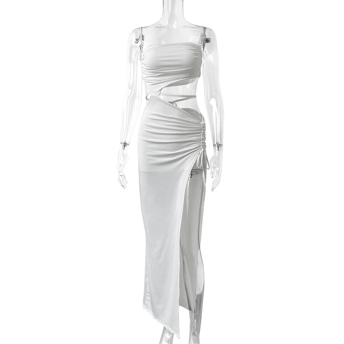 Elegant Sexy Hollow Drawstring Pleated Long Women's Summer Vacation Outfit Club Party