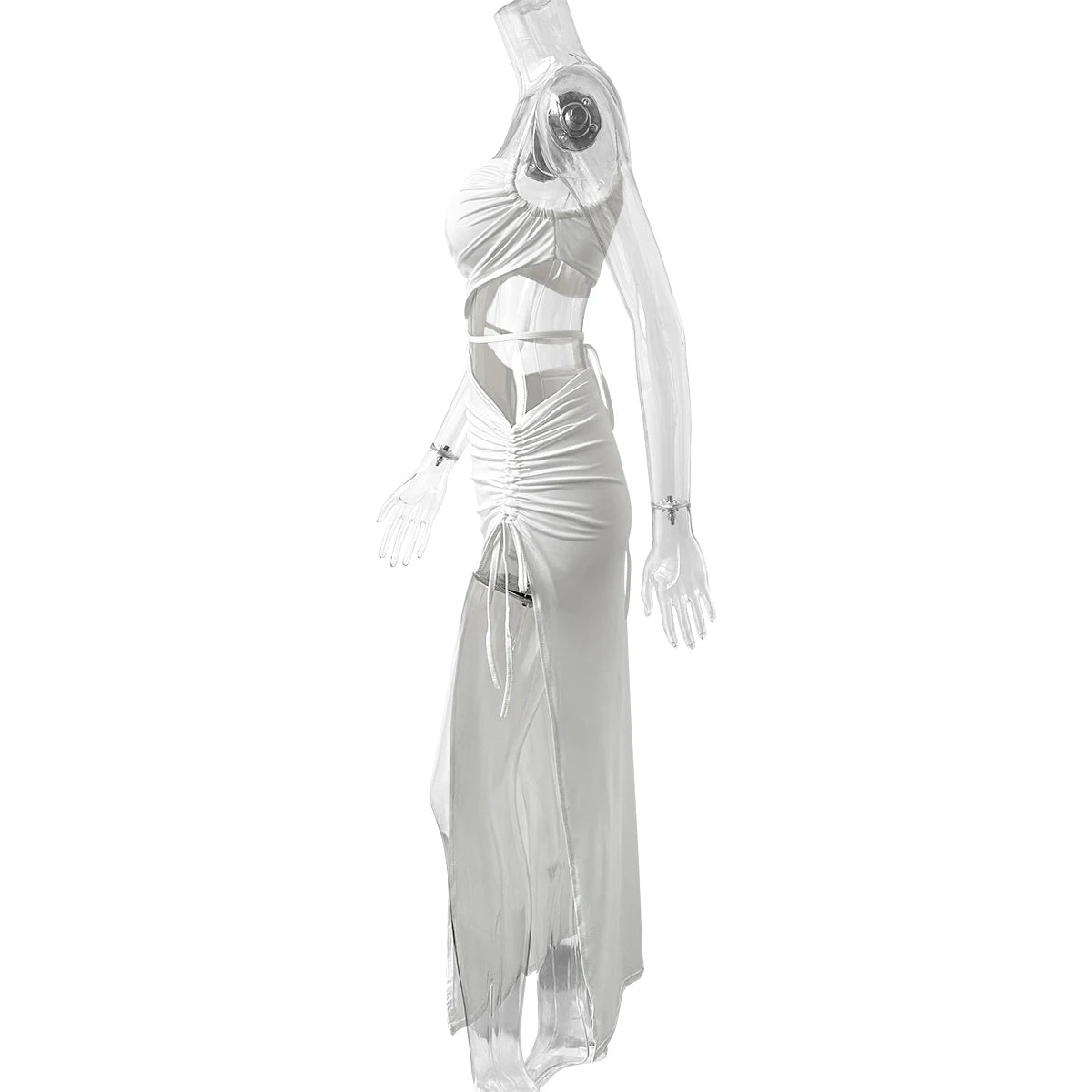 Elegant Sexy Hollow Drawstring Pleated Long Women's Summer Vacation Outfit Club Party