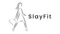 SlayFit logo with a stylized woman walking and holding a briefcase on a white background